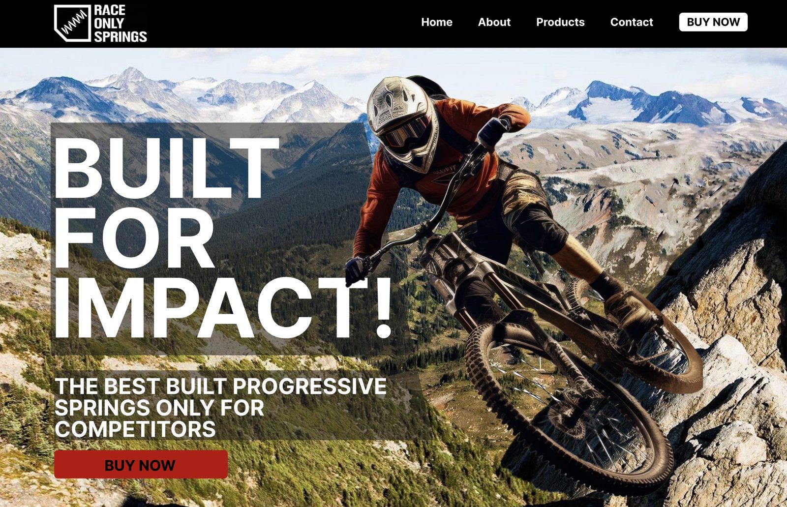 Race Only Springs website — bold landing page for mountain bike springs